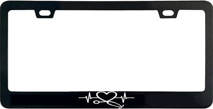 Nurse Heart License Plate Frame, 12 X 6 Inch Black Stainless Steel Car Accessories for Women/Men, with 2 Holes & Screws