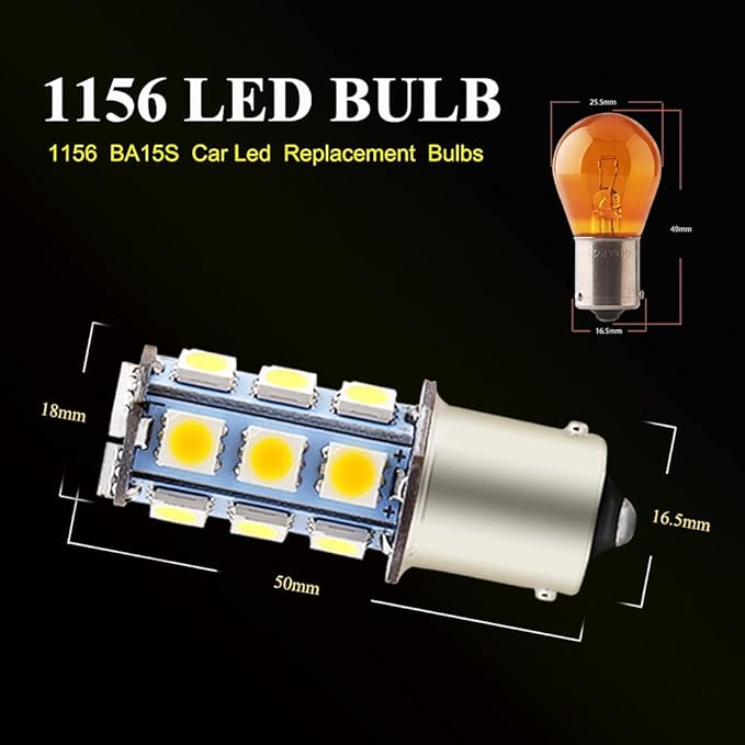 YM E-Bright Amber Yellow 1156 RV Led Bulb BA15S 1073 7506 1141 LED Bulb for Camper SUV MPV Car Turn Signal Light Reverse Lights Side Marker Lights 18SMD 5050Chips DC-12V, Pack of 4