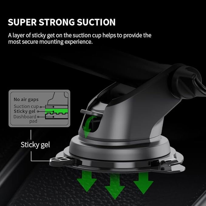 Esoulk 360° Rotating Windshield & Dashboard Car Phone Holder – Strong Suction Cup, Adjustable Long Arm, Secure Grip, Compatible with iPhone, Samsung, Android, GPS (Dash (Slide Arm))