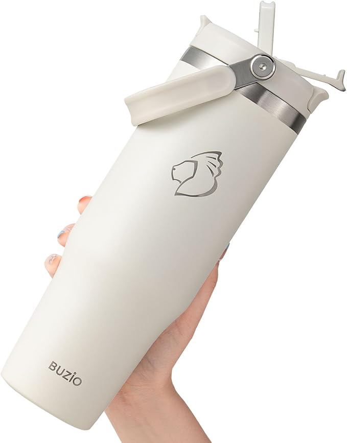 BUZIO 40 oz Tumbler with Handle, Insulated Tumbler with 2-in-1 Lid and Straw, Stainless Steel Vacuum Insulated Iced Coffee Tumbler Cup, Spill-Proof Travel Mug Thermal Cup for Hot and Cold Drinks