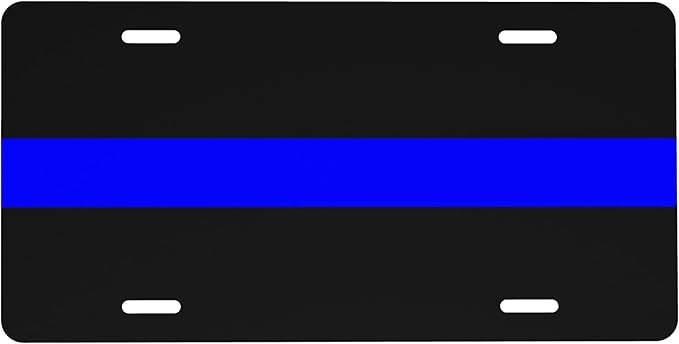 Front License Plate Thin Blue Line Vanity Plates Aluminum Metal Decorative Car Tag Flag Novelty License Plate Cover for Men Women 6 * 12 in (4 Holes)
