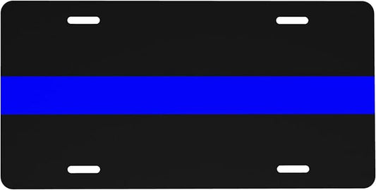 Front License Plate Thin Blue Line Vanity Plates Aluminum Metal Decorative Car Tag Flag Novelty License Plate Cover for Men Women 6 * 12 in (4 Holes)