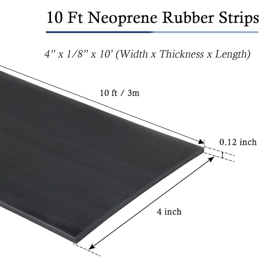 Neoprene Rubber Strips Self Adhesive Solid Rubber Sheets, Rolls & Strips for DIY Gaskets Crafts Pads Seals Warehouse Flooring Neoprene Sheet with Adhesive Backing (4" Wide x 1/8" Thick x 10' Long)