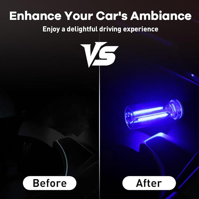 4Pcs Car USB Night Light, Touch Adjustment LED Ambient Lighting Plug in USB Automotive Night Lamps, Mini LED Bulb for Car, Camping, Holiday, Decoration, Bedroom, Party(Blue)