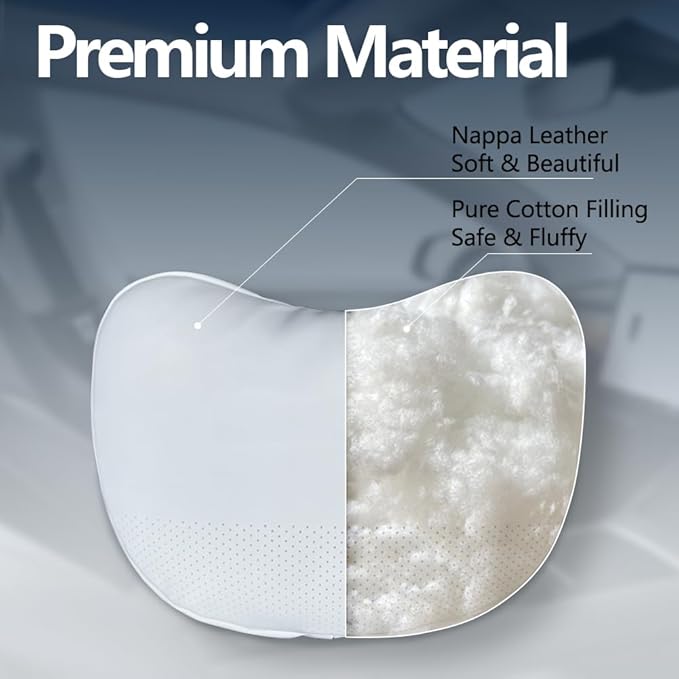 Tesla Neck Pillow Car Seat Headrest, 2 Pack, Neck Pillow for Tesla Model Y, Tesla Model 3, Tesla Model X, Tesla Model S Nappa Leather. Height Adjustable, Thickness Adjustable. (White)