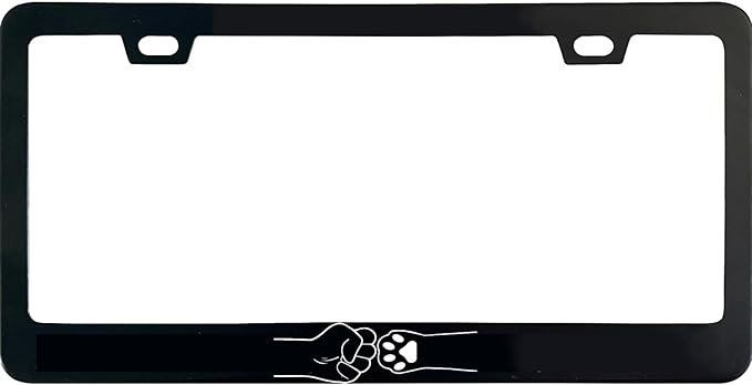 Human Hand Dog Cat Paw License Plate Frame, 12 X 6 Inch Black Stainless Steel Car Accessories for Women/Men, with 2 Holes & Screws