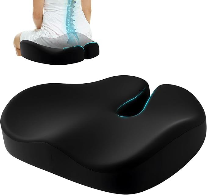 Dense Memory Foam Seat Cushion for Tailbone Pain Relief - Orthopedic Coccyx Support for Hemorrhoid & Sciatica - Fits Wooden/Office Chairs & Home
