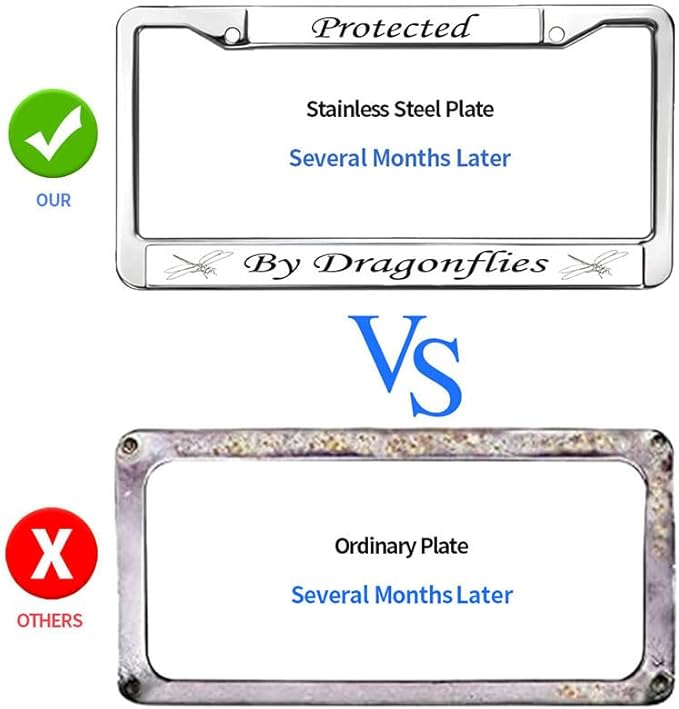 Protected by Dragonfly License Plate Frame for Religious People Dragonfly Lover License Plate Frame Metal