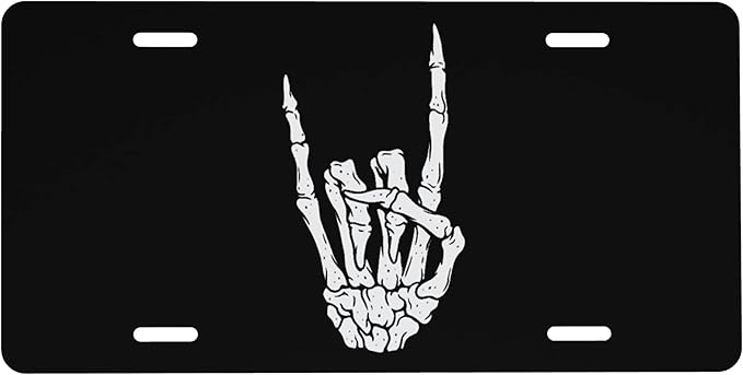 Front License Plate Skull Finger Love Vanity Plates Aluminum Metal Decorative Car Tag Novelty License Plate Cover for Men Women 6 * 12 in (4 Holes)