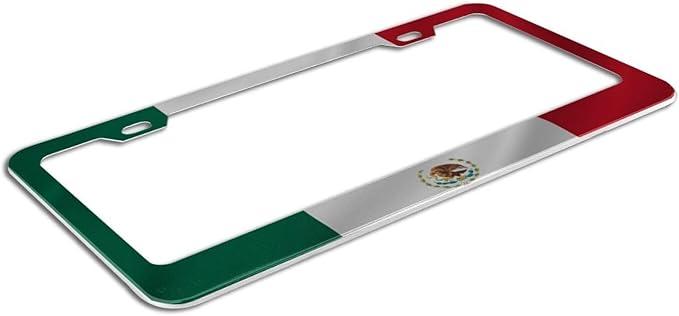 Mexican Flag License Plate Frame - 1 Pack Personalized Aluminum Car License Plate Cover Mexico License Plate Holder Universal US-Canada 2 Hole Auto Car Tag for Women/Men