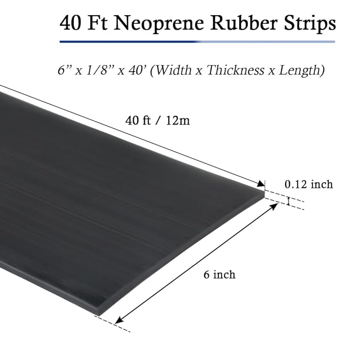 Neoprene Rubber Strips Self Adhesive Solid Rubber Sheets, Rolls & Strips for DIY Gaskets Crafts Pads Seals Warehouse Flooring Neoprene Sheet with Adhesive Backing (6" Wide x 1/8" Thick x 40' Long)