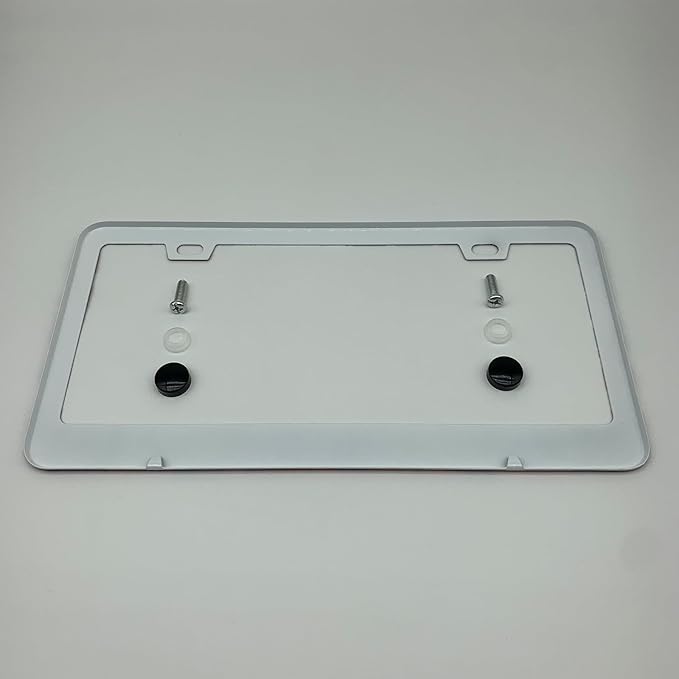 Zebra Print Black White License Plate Frame Cover, Matte White Powder Coated Stainless Steel, Animal Print Auto Car Tag Frame with 2 Holes & Free Screws