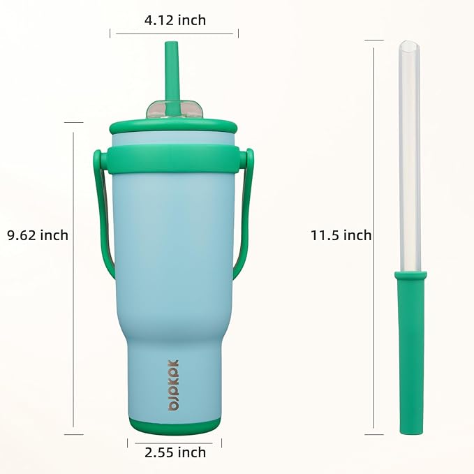 BJPKPK 40 OZ Insulated Travel Tumbler with Handle and Straw, Stainless Steel Water Bottle, Double Wall Vacuum Insulated Mug, for Work, Car, Travel, Ice Blue