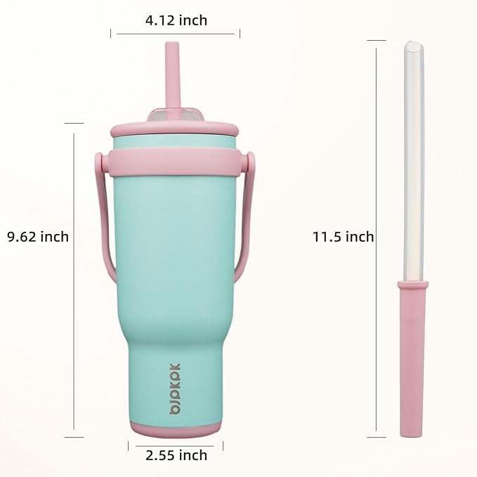 BJPKPK 40 OZ Insulated Travel Tumbler with Handle and Straw, Stainless Steel Water Bottle, Double Wall Vacuum Insulated Mug, for Work, Car, Travel, Guava