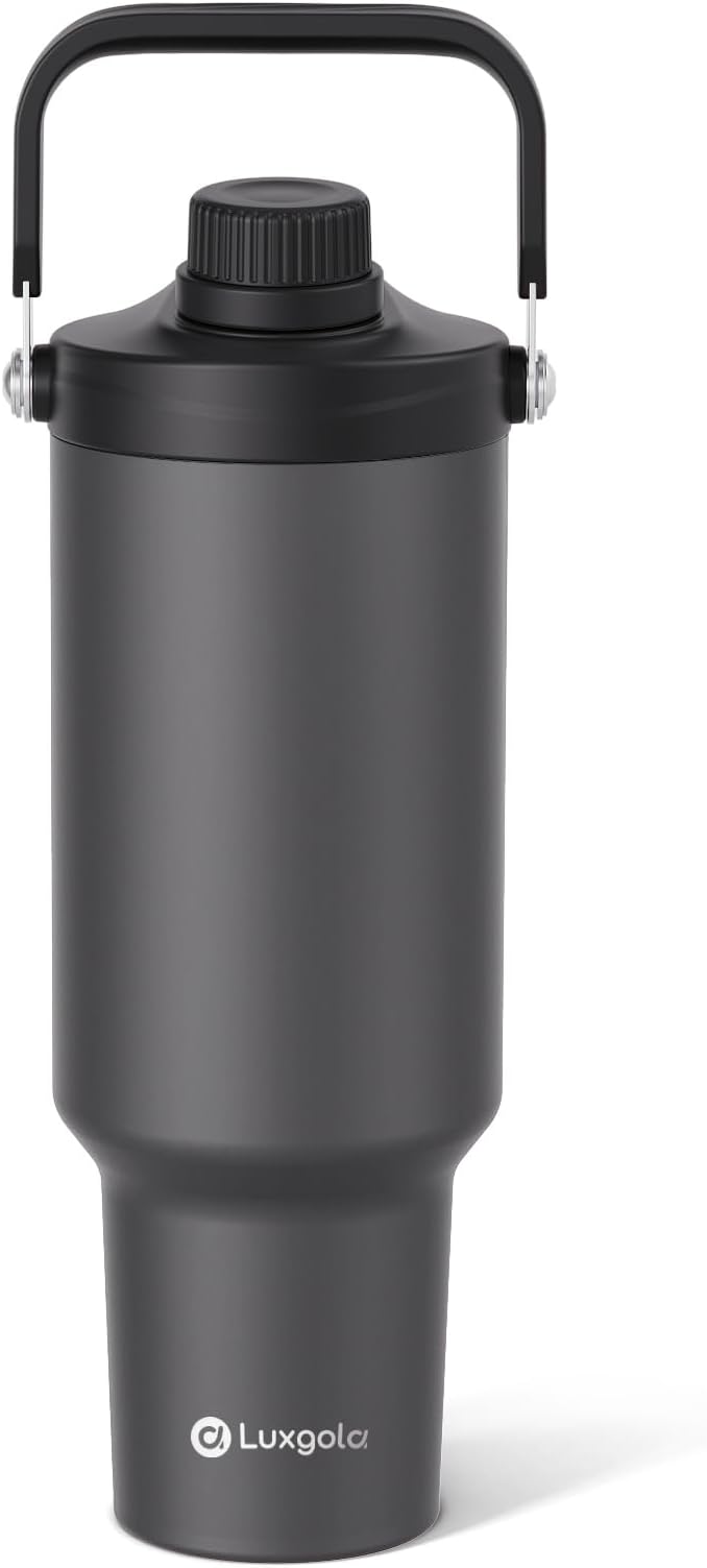 40 oz Insulated Tumbler, Double Wall Vacuum Stainless Steel Cup with Handle and Spout Lid, For Cold/Hot Drinks, Coffee Travel Mug for Car Holder/Home/Office/Party/Camping (Carbon Grey-1 Pack)