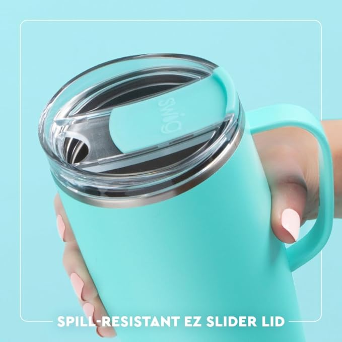 Swig Life 22oz Travel Mug, Insulated Tumbler with Handle and Lid, Travel Coffee Mug, Cup Holder Friendly, Stainless Steel 22 oz Tumbler, Reusable Insulated with Lid (Blue Lagoon)