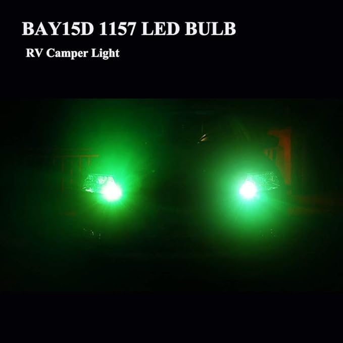 YM E-Bright 1157 Led Bulb, BAY15D 1034 2057 2357 7528 Bulb for RV Camper SUV MPV Car Led Side Marker Lights Reverse Lights Brake Light Bulb,18SMD 5050Chips DC-12V, Green (Pack of 4)