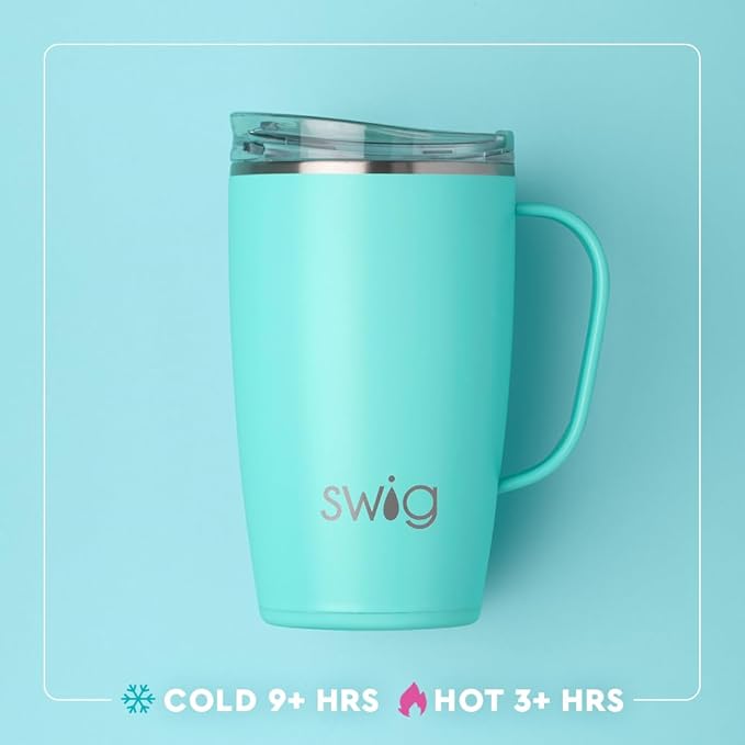 Swig Life 18oz Travel Mug, Insulated Tumbler with Handle and Lid, Cup Holder Friendly, Dishwasher Safe, Stainless Steel, Travel Coffee Cup (Garden Party)