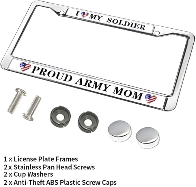 Proud Army Mom License Plate Frame Custom US Army USA Flag Scratch-Resistant License Plate Frame US Army Veteran License Plate Frame for Veterans