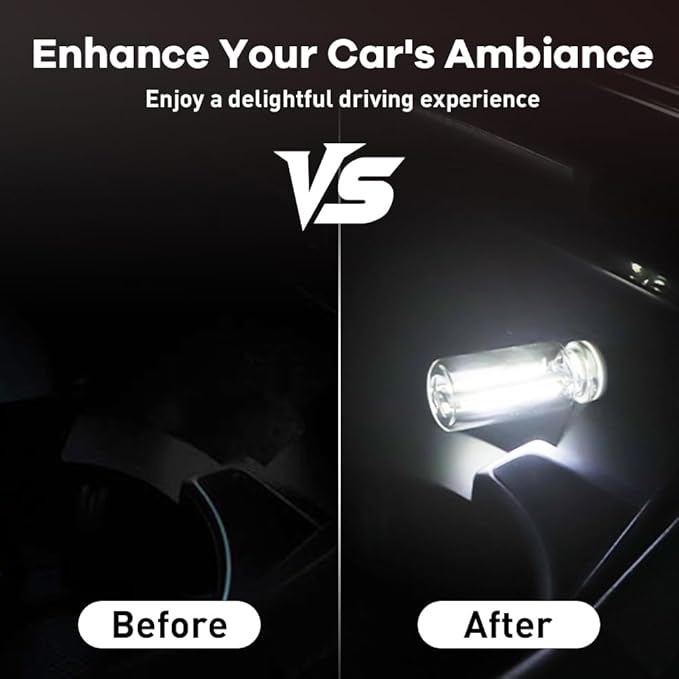 2Pcs Car USB Night Light, Touch Adjustment LED Ambient Lighting Plug in USB Automotive Night Lamps, Mini LED Bulb for Car, Camping, Holiday, Decoration, Bedroom, Party(White)