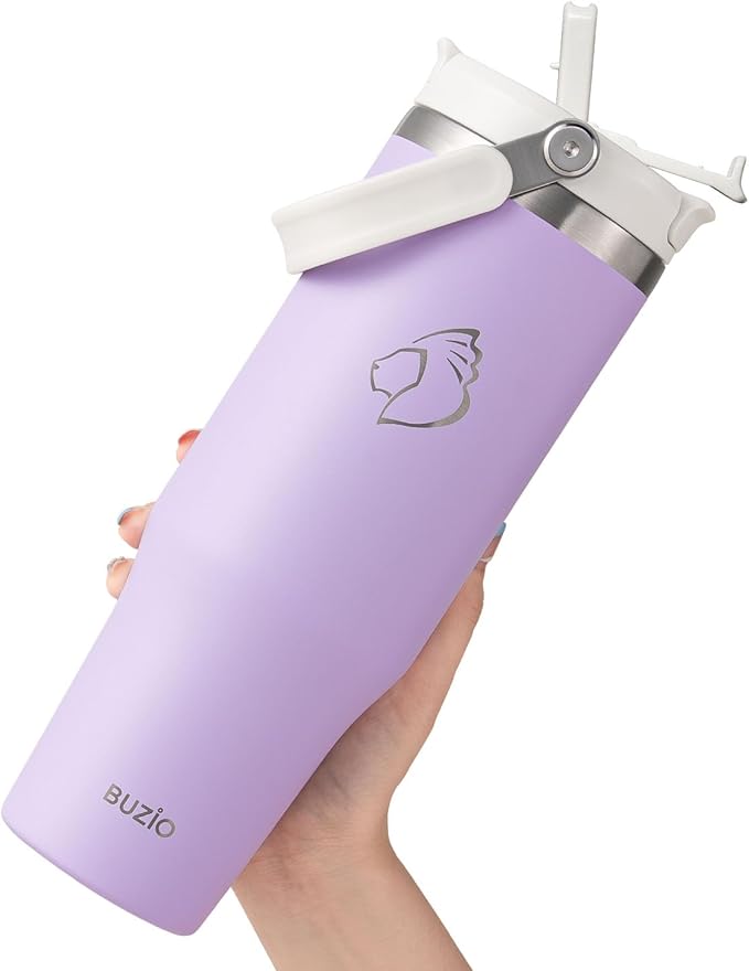 BUZIO 40 oz Tumbler with Handle, Insulated Tumbler with 2-in-1 Lid and Straw, Stainless Steel Vacuum Insulated Iced Coffee Tumbler Cup, Spill-Proof Travel Mug Thermal Cup for Hot and Cold Drinks