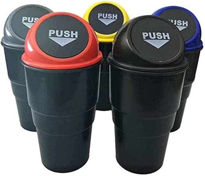 Mini Car Auto Garbage Trash Can Automotive Vehicle Waste Storage Fits Cup Holder for Office Desk Trash Can (Red)