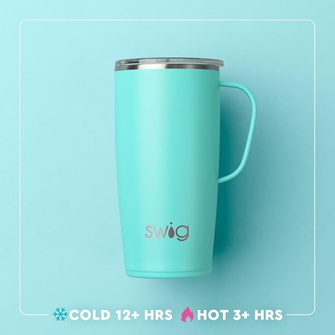 Swig Life 22oz Travel Mug, Insulated Tumbler with Handle and Lid, Cup Holder Friendly, Dishwasher Safe, Stainless Steel, Travel Coffee Cup, Insulated Mug with Lid (Golf Ball)