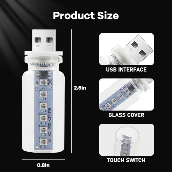 14 in 1 Modes Car USB Night Light, 7 Colors Touch Adjustment LED Interior Night Lighting Plug in USB Mini Ambient Lamps for Car, Camping, Holiday Decoration, Bedroom, Party(2Pcs)