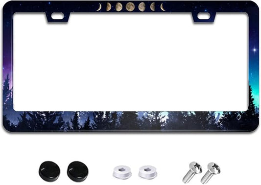 Moon Phases License Plate Frame Starry Sky License Plate Frames Aluminum Car Accessories Cover with 2 Holes and Screws 12 x 6 Inch for Front Rear Car Plate Decor for Women Men