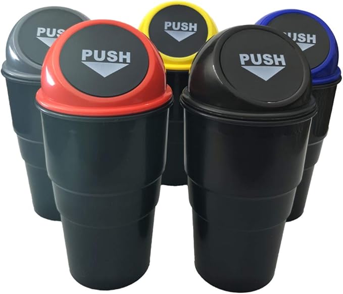 Mini Car Auto Garbage Trash Can Automotive Waste Storage Fits Cup Holder for Office Desk Trash Can (Blue)