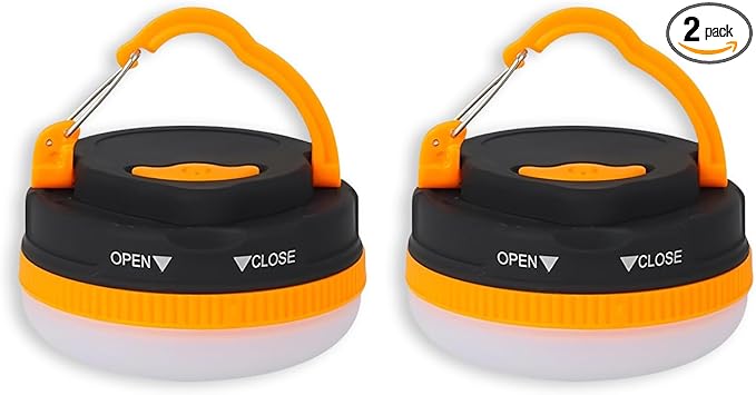 Portable LED Camping Lantern, Collapsible with Carabiner Hook in Eye-Catching Black and Orange – Your Go-to Gear for Nighttime Fun! Adventure Ready! (AAA-2)