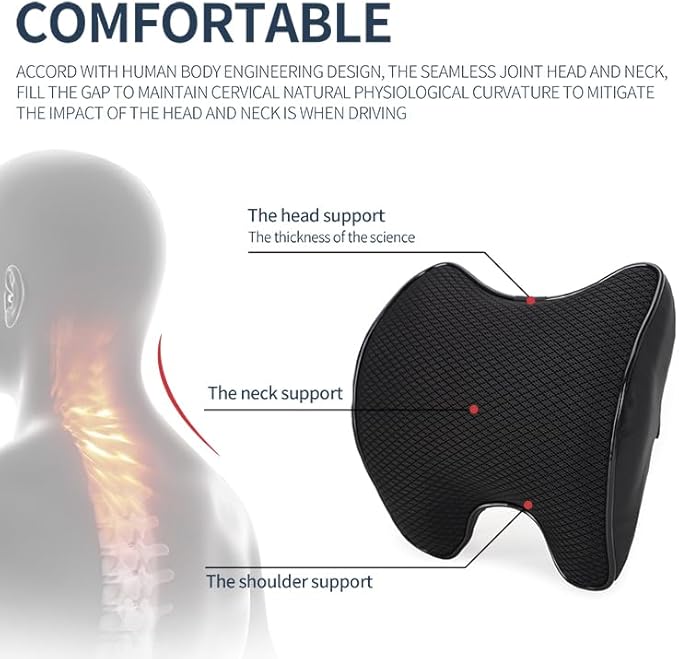 Lumbar Support and Car Neck Pillow for Office Chair and Car Seat ,Softness Memory Foam Erognomic Seat Cushion with Adjustable Strap,Comfortable Ergonomic Design (Black, Polyester)