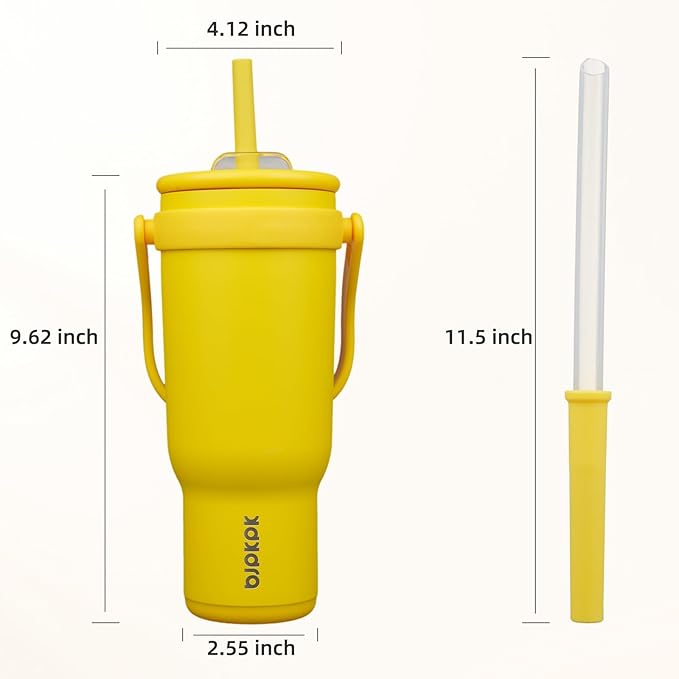 BJPKPK 40 OZ Insulated Travel Tumbler with Handle and Straw, Stainless Steel Water Bottle, Double Wall Vacuum Insulated Mug, for Work, Car, Travel, Yellow