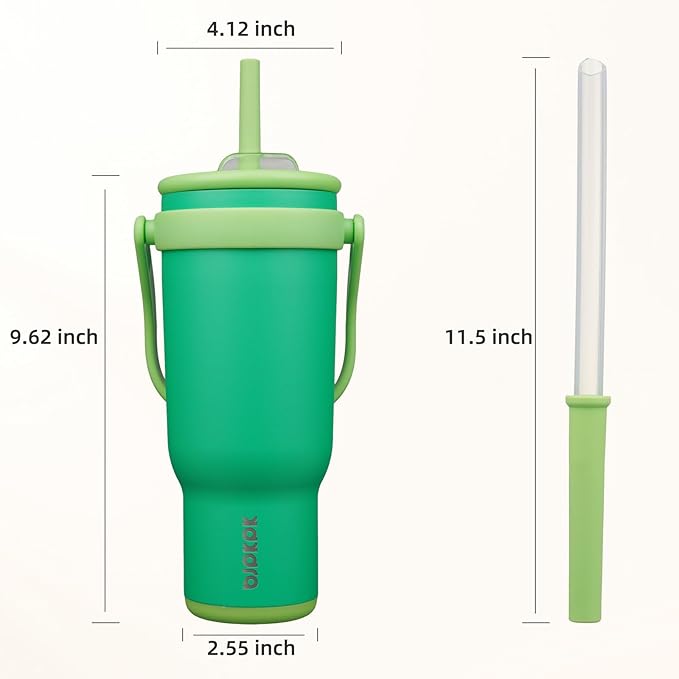 BJPKPK 40 OZ Insulated Travel Tumbler with Handle and Straw, Stainless Steel Water Bottle, Double Wall Vacuum Insulated Mug, for Work, Car, Travel, Olive Green
