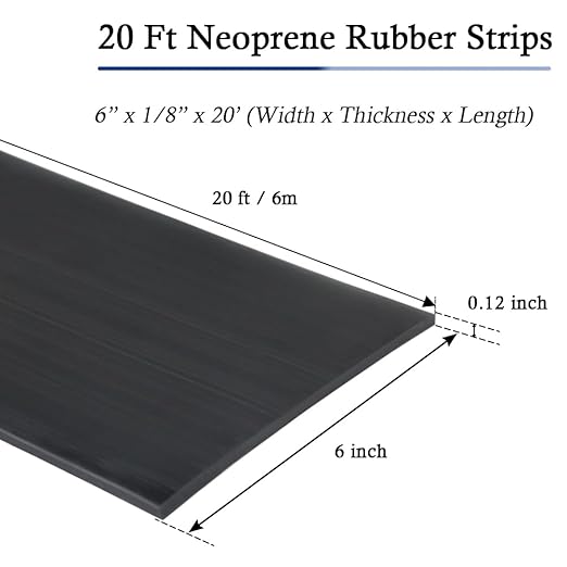 Neoprene Rubber Strips Self Adhesive Solid Rubber Sheets, Rolls & Strips for DIY Gaskets Crafts Pads Seals Warehouse Flooring Neoprene Sheet with Adhesive Backing (6" Wide x 1/8" Thick x 20' Long)