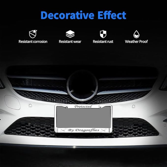 Protected by Dragonfly License Plate Frame for Religious People Dragonfly Lover License Plate Frame Metal