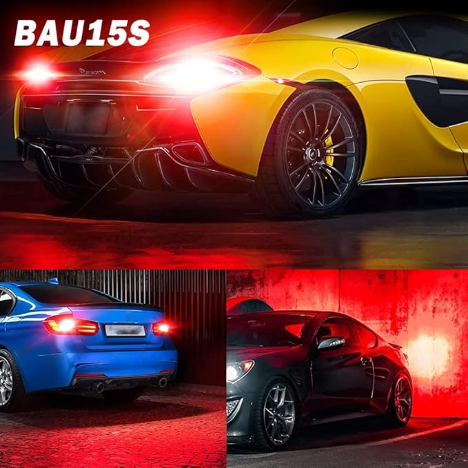 Red BAU15S PY21W LED Bulbs Canbus Error Free For Reversing Brake Lights,BAU15S Led For Center Brake,PY21W Bulb For Rear Tail Lights Fog Lights 2000Lm 21W(2 PCS)