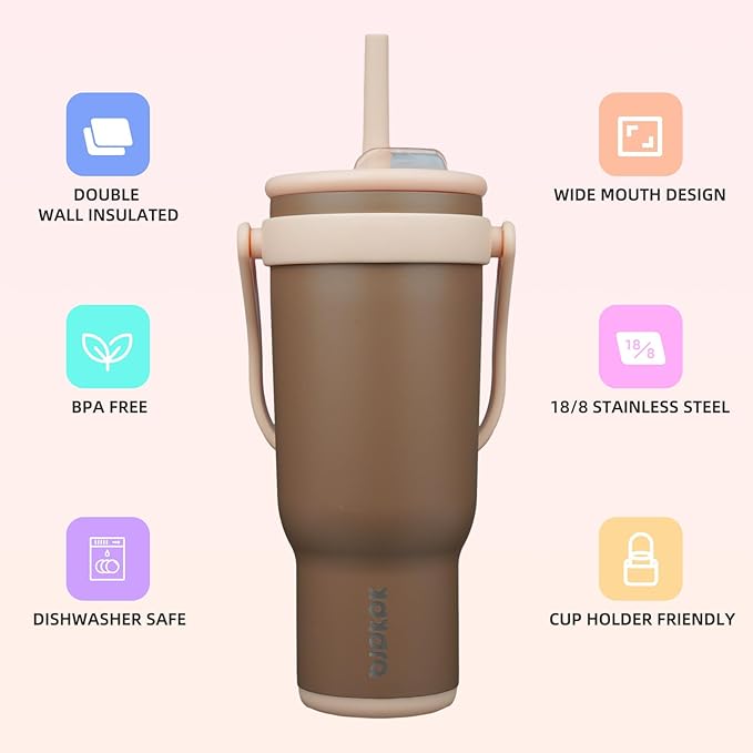 BJPKPK 40 OZ Insulated Travel Tumbler with Handle and Straw, Stainless Steel Water Bottle, Double Wall Vacuum Insulated Mug, for Work, Car, Travel, Coffee