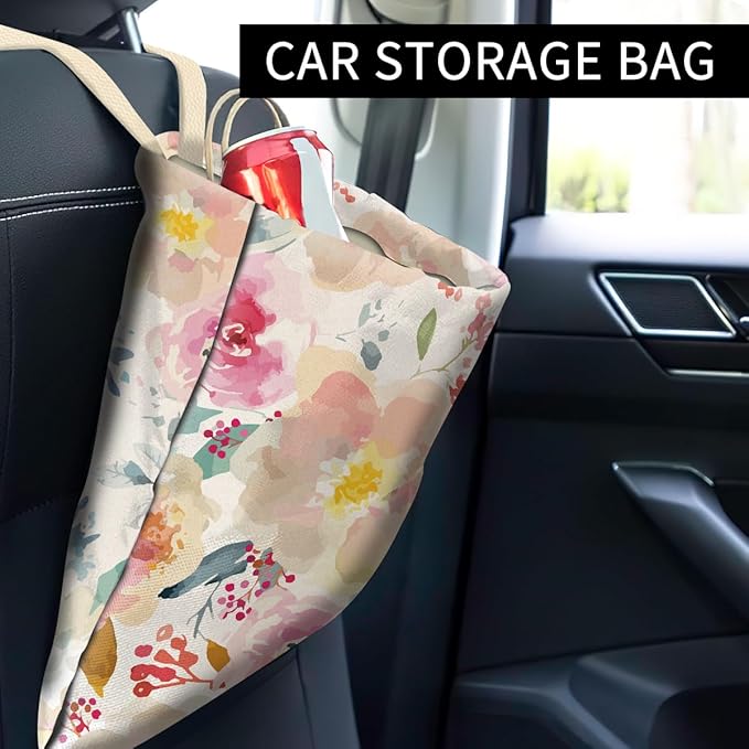 Cute Car Trash Can, Pink Watercolor Flower