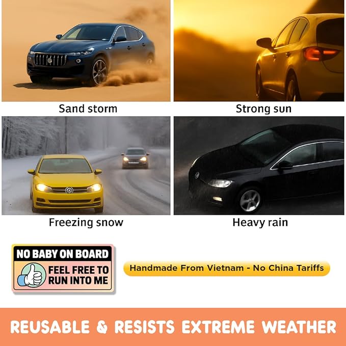 No Baby on Board, Feel Free to Run Into Me Car Magnet β Funny Bumper Magnets & Baby on Board Magnet for Car Parody β Hilarious Prank Stickers, Adult Gag Gift, Weatherproof Magnetic Bumper Joke