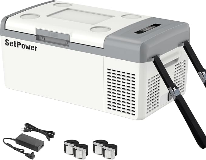 Setpower 12V Refrigerator Electric Coolers for Vehicles AC/DC, 15L/15.8QT Car Fridge Portable Freezer, Plug In Cooler, 12/24V DC & 110/240V AC for Truck RV SUV Travel Camping, White