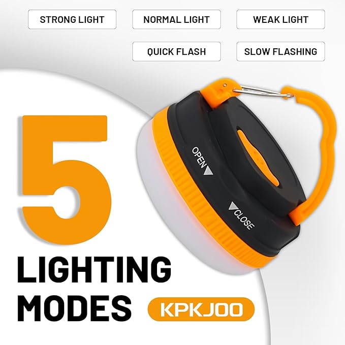 Portable LED Camping Lantern, Collapsible with Carabiner Hook in Eye-Catching Black and Orange – Your Go-to Gear for Nighttime Fun! Adventure Ready!