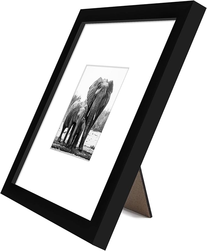 Americanflat 8x8 Picture Frame with Shatter-Resistant Glass - Set of 2 - Use as 4x4 Frame with Mat or Display 8x8 Photo Without Mat - Signature Collection - Square Frames for Tabletop and Wall - Black