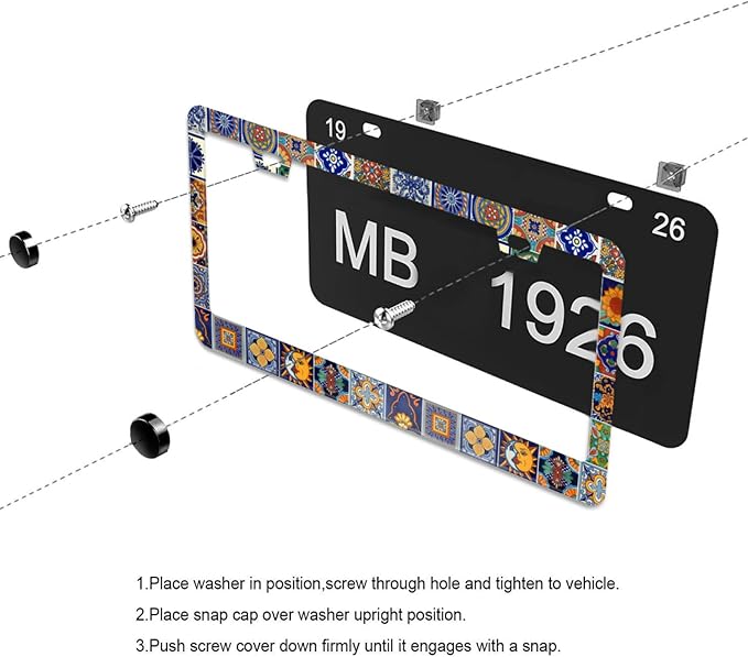 Mexican Tiles License Plate Frame Boho License Plate Frames Aluminum Car Accessories Cover with 2 Holes and Screws 12 x 6 Inch for Front Rear Car Plate Decor for Women Men