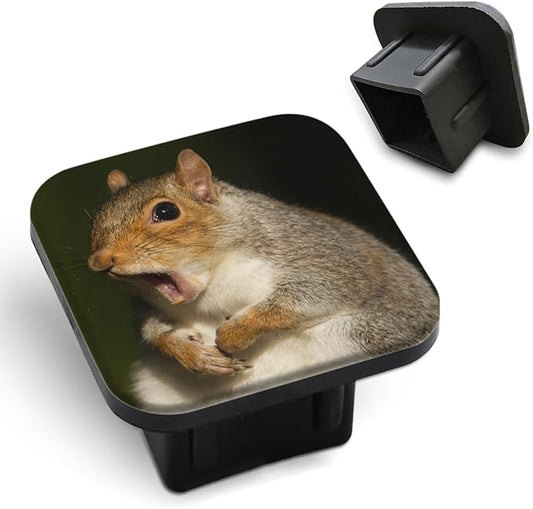 Squirrel Trailer Hitch Plug Cover Cute Grey Squirrel Yawning Funny Face Animal Humour Rubber Receiver Tube Hitch Plug Tow Tube Base Protection Accessory Fits Most Car Models