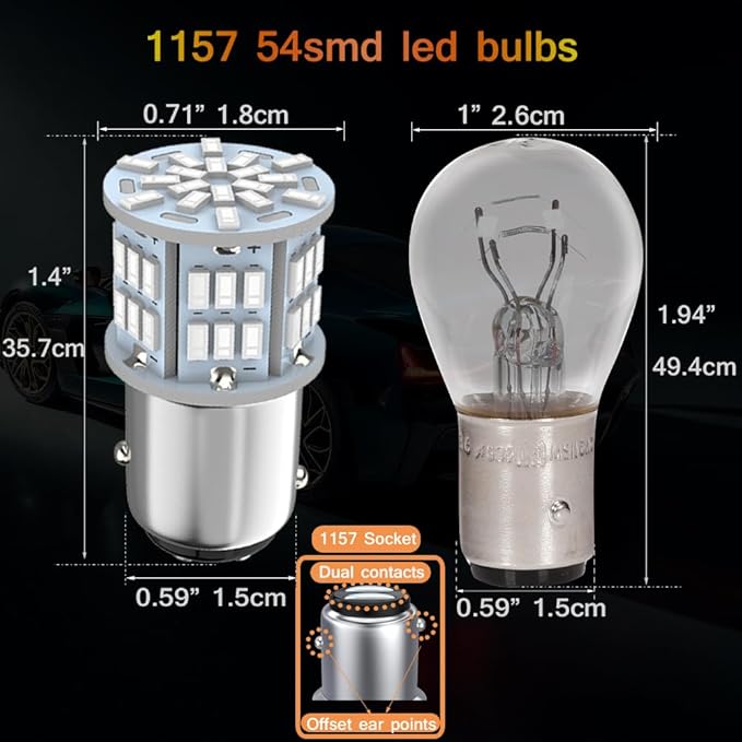 1157 Led Brake Light Bulb Red, 12V-24V 1157 7528 2357 2057 BAY15D LED Replacement Light Bulb for Brake Light Tail Light for Car RV Trailer Boat, 54SMD 3014 Chipset,4PCS