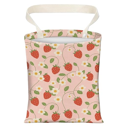 Cute Car Trash Can, Hanging Canvas Car Back Seat Organizer and Storage Bag, Funny Car Trash Bag For Travelling, Outdoor Cute Strawberry Leaf