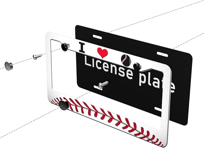 MIOAOSRT I Love Baseball License Plate Frame Baseball Sport License Plate Cover Car Tag Holder Metal License Plate Frame Fits Standard U.S.Vehicles 12x6 Inch