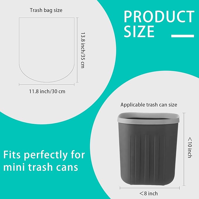 Mini Strong Trash Bags, 0.5 Gal Small Garbage Bags for Desktop Mini Trash Can, 300 Counts, Black