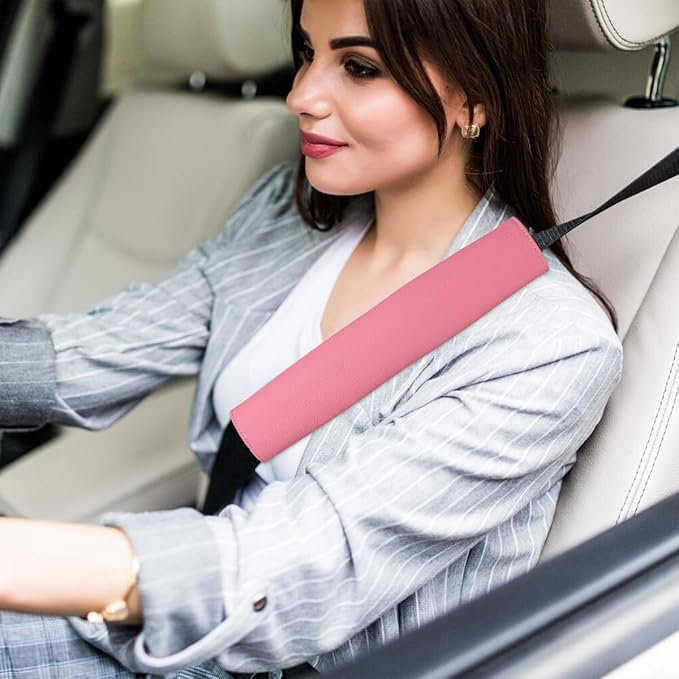 Car Seat Belt Covers for Adults Soft Leather Seatbelt Shoulder Pad Neck Cushion Protector Comfortable Driving Car Accessories Truck SUV Airplane Backpack (SC01Blue-12.4in-1Pack)